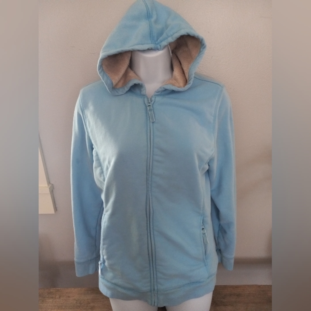 LL Bean Hoodie Women Small Powder Blue Sherpa  Lined Full Zip  Sweatshirt Jacket